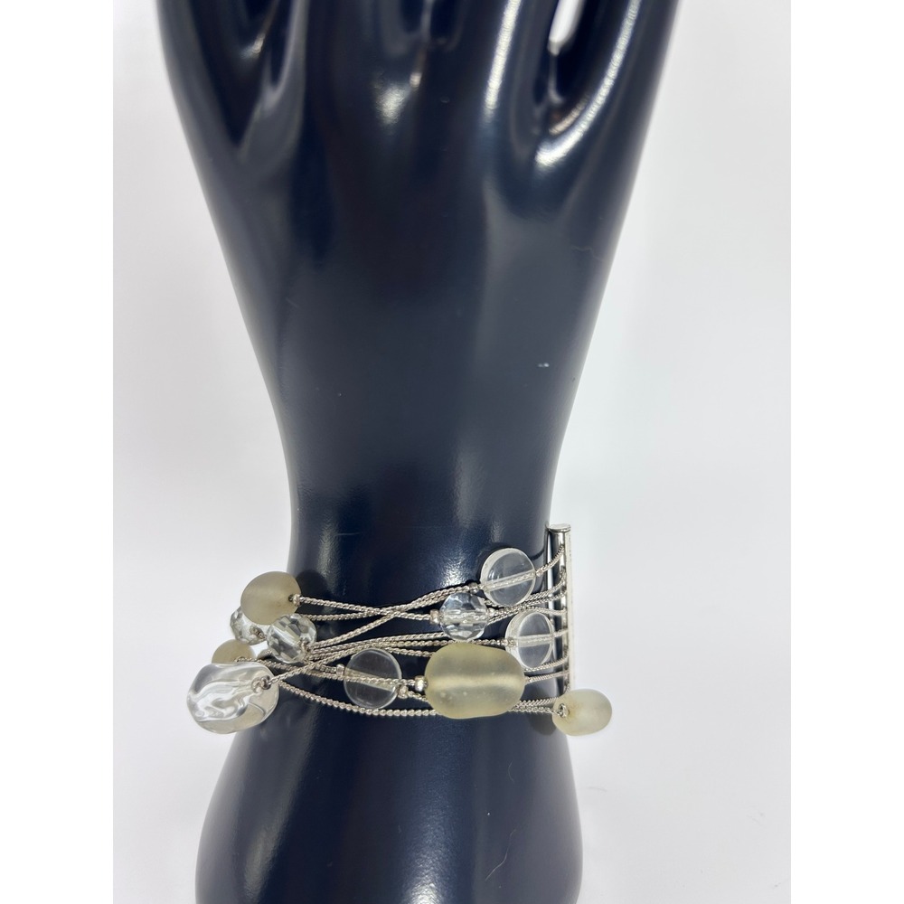 Avon Multi Strand Silver Tone Frosted Clear Bead Bracelet Sea Glass Style